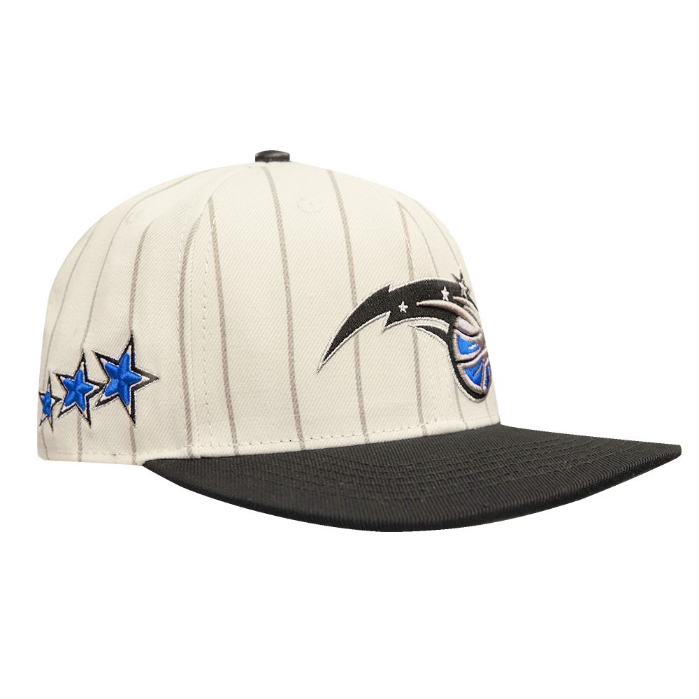 NBA ORLANDO MAGIC PINSTRIPE RETRO CLASSIC LOGO WOOL SNAPBACK HAT (EGGSHELL/ GREY)