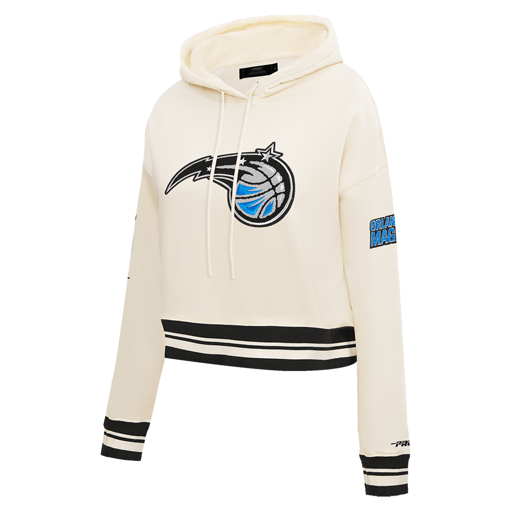 NBA ORLANDO MAGIC RETRO CLASSIC WOMEN'S RIB CROPPED FLC PO HOODIE (EGGSHELL/ BLACK)