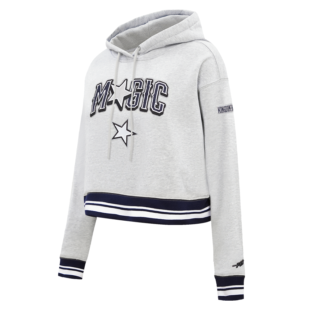 NBA ORLANDO MAGIC CITY EDITION 24-25 WOMEN'S RIB FLEECE CROPPED PULLOVER HOODIE (HEATHER GREY/MIDNIGHT NAVY)