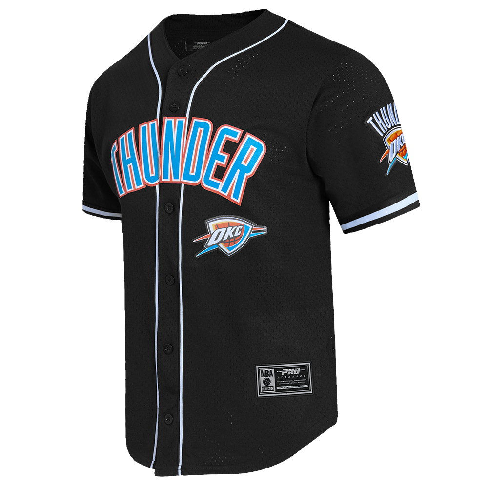 NBA OKLAHOMA CITY THUNDER CLASSIC MESH MEN'S BUTTON DOWN SHIRT (BLACK)