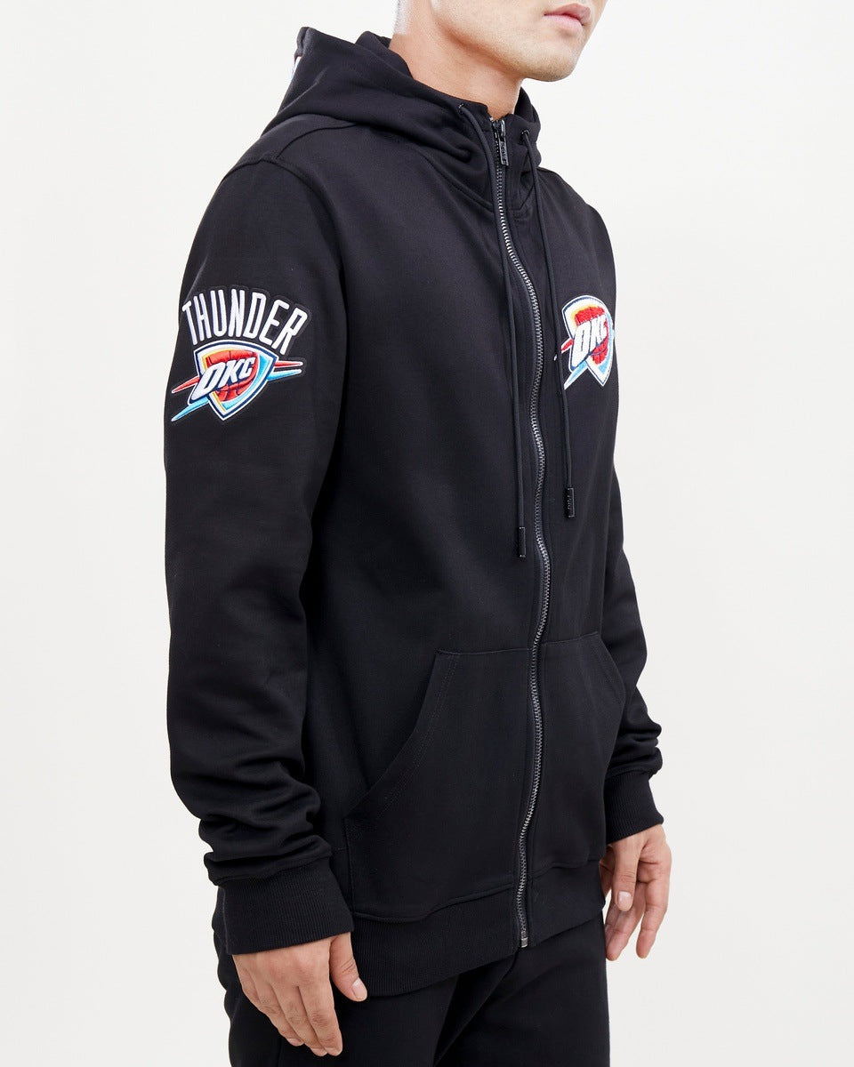 NBA OKLAHOMA CITY THUNDER CLASSIC CHENILLE MEN'S FULL ZIP PULLOVER HOODIE (BLACK)
