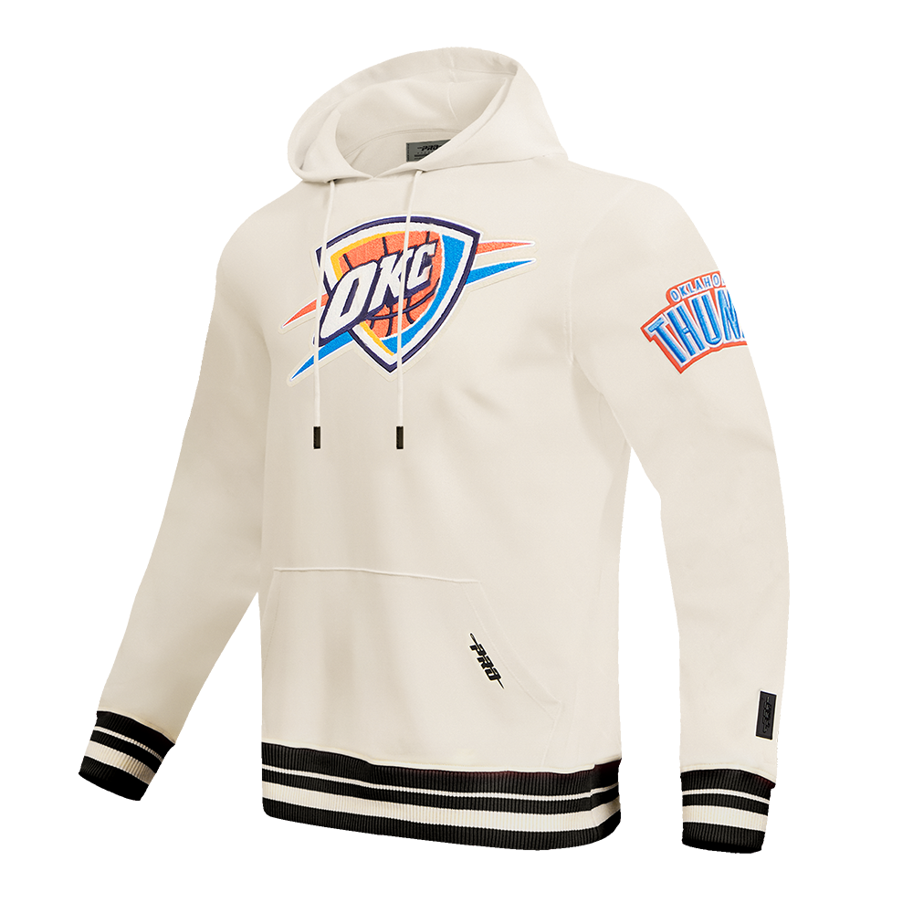 NBA OKLAHOMA CITY THUNDER RETRO CLASSIC MEN'S RIB PO HOODIE (EGGSHELL/ BLACK)