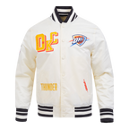 NBA OKLAHOMA CITY THUNDER BEST OF MEN'S RIB SATIN JACKET (EGGSHELL/ BLACK)