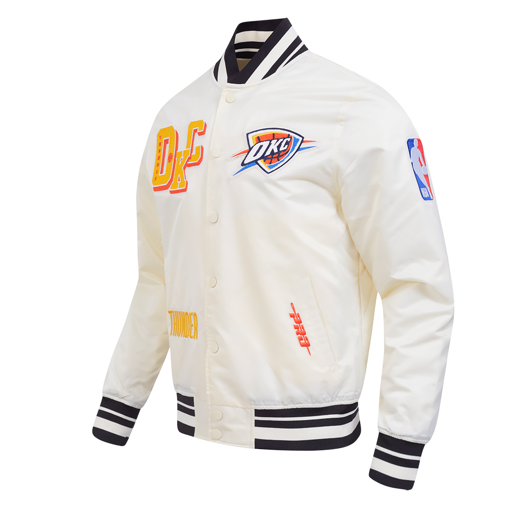NBA OKLAHOMA CITY THUNDER BEST OF MEN'S RIB SATIN JACKET (EGGSHELL/ BLACK)