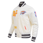NBA OKLAHOMA CITY THUNDER BEST OF MEN'S RIB SATIN JACKET (EGGSHELL/ BLACK)