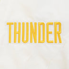 NBA OKLAHOMA CITY THUNDER BEST OF MEN'S RIB SATIN JACKET (EGGSHELL/ BLACK)