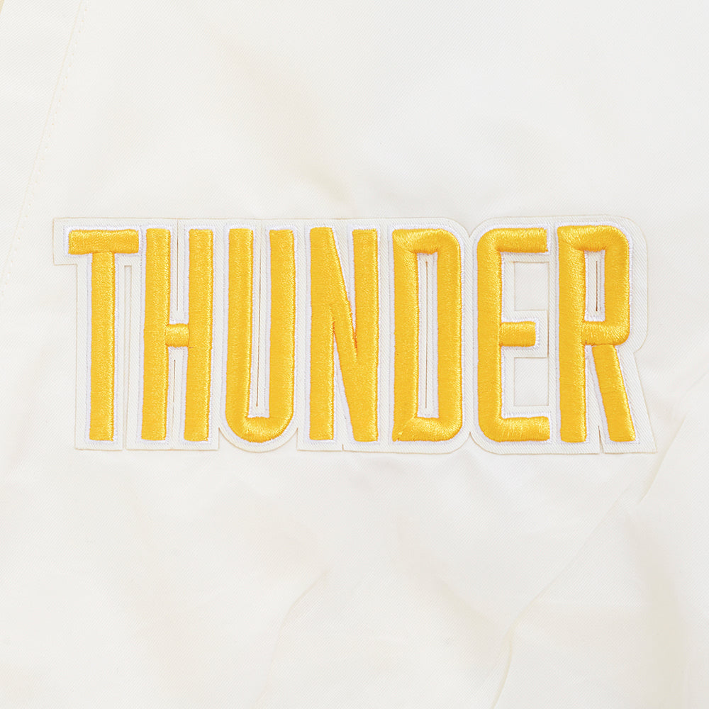NBA OKLAHOMA CITY THUNDER BEST OF MEN'S RIB SATIN JACKET (EGGSHELL/ BLACK)