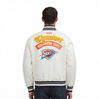 NBA OKLAHOMA CITY THUNDER BEST OF MEN'S RIB SATIN JACKET (EGGSHELL/ BLACK)