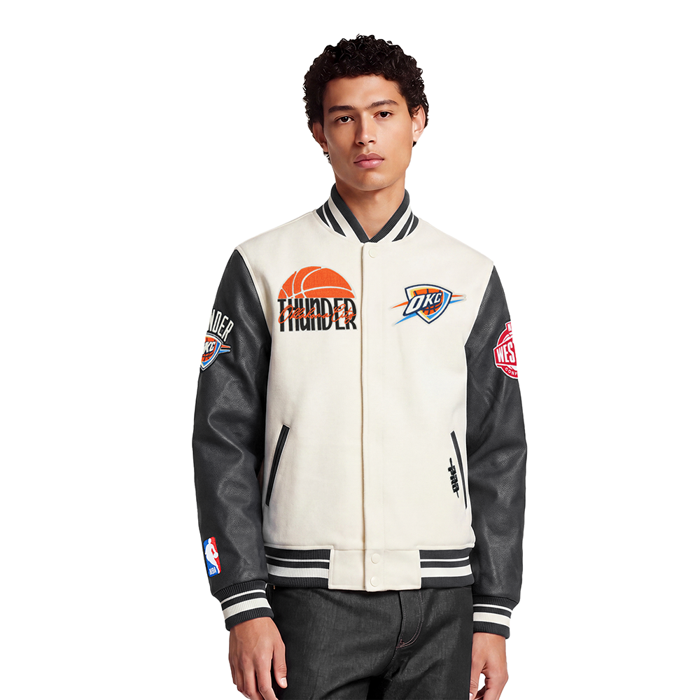 NBA OKLAHOMA CITY THUNDER ORIGINAL PLAYERS MEN'S VARSITY JACKET (EGGSHELL/ BLACK)
