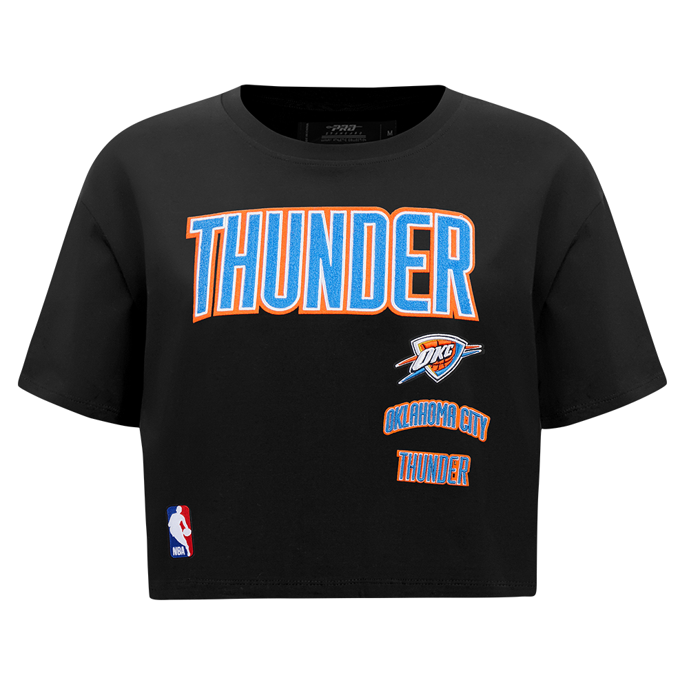 NBA OKLAHOMA CITY THUNDER RETRO CLASSIC T-SHIRT EN JERSEY SIMPLE À COUPE CARRÉE POUR FEMME (NOIR)