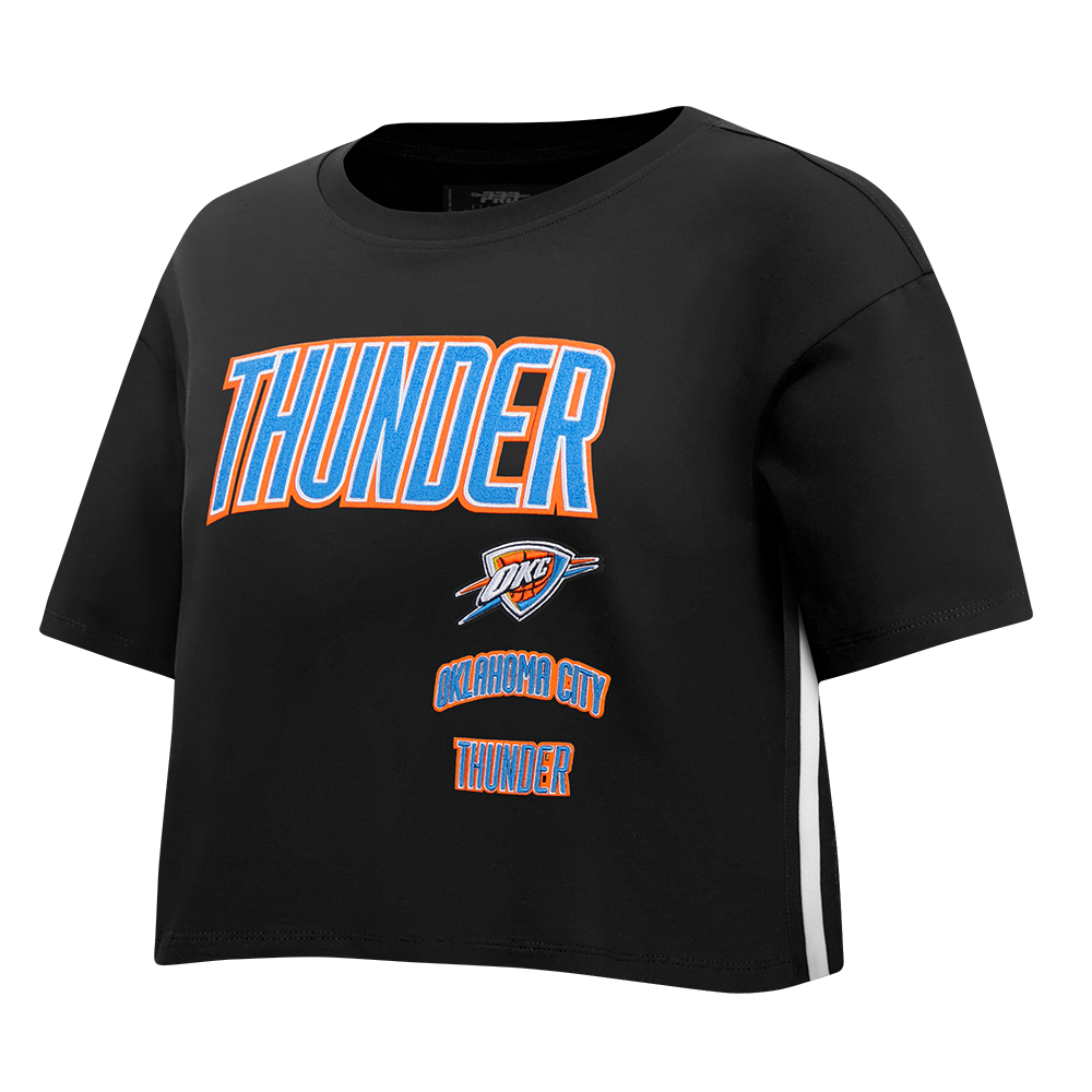 NBA OKLAHOMA CITY THUNDER RETRO CLASSIC T-SHIRT EN JERSEY SIMPLE À COUPE CARRÉE POUR FEMME (NOIR)