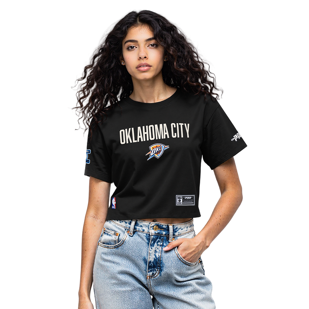 NBA OKLAHOMA CITY THUNDER MODERN ORIGINALS T-SHIRT EN JERSEY SIMPLE À COUPE CARRÉE POUR FEMME (NOIR)
