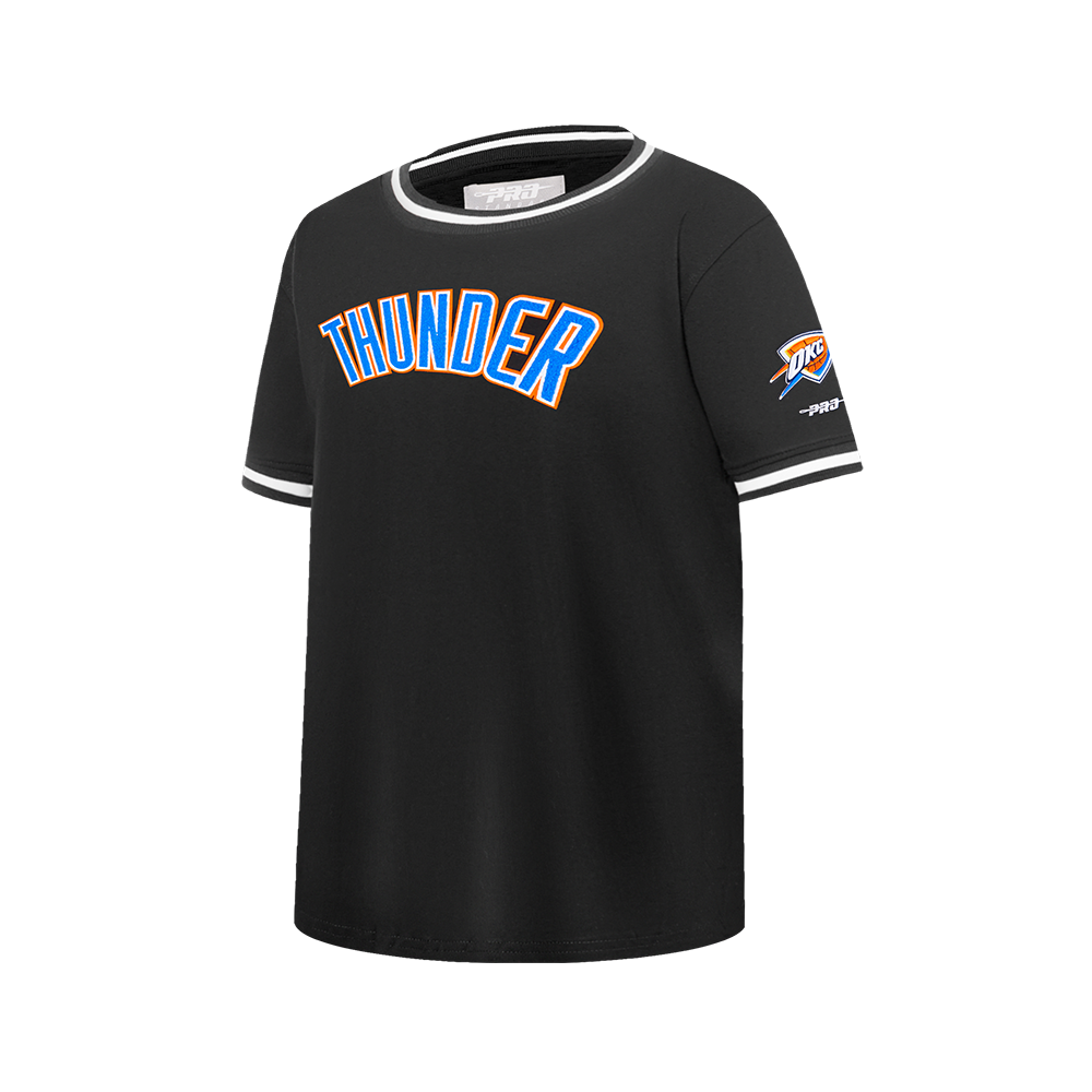 NBA OKLAHOMA CITY THUNDER CLASSIC BIG BOY'S SHORT SLEEVE STRIPED RIB TEE (BLACK)
