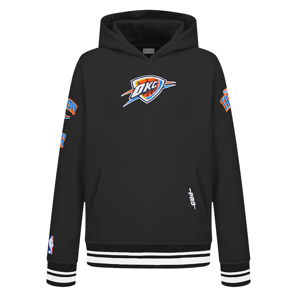 NBA OKLAHOMA CITY THUNDER RETRO CLASSIC BIG BOY'S RIB FLEECE PULLOVER HOODIE (BLACK)