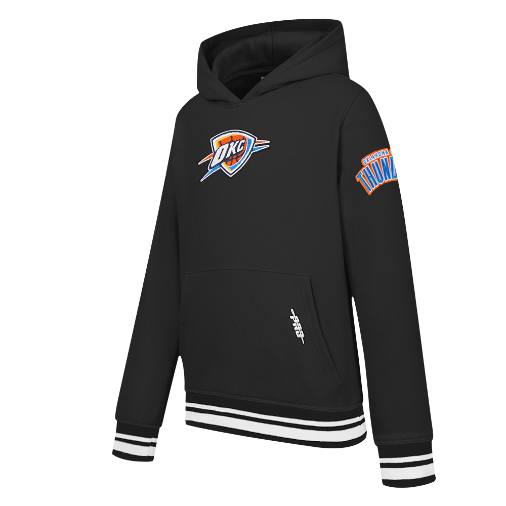 NBA OKLAHOMA CITY THUNDER RETRO CLASSIC BIG BOY'S RIB FLEECE PULLOVER HOODIE (BLACK)