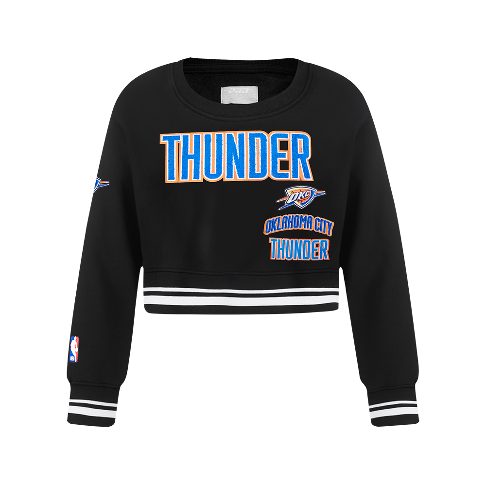 NBA OKLAHOMA CITY THUNDER RETRO CLASSIC BIG GIRL'S RIB FLC CREWNECK (BLACK)