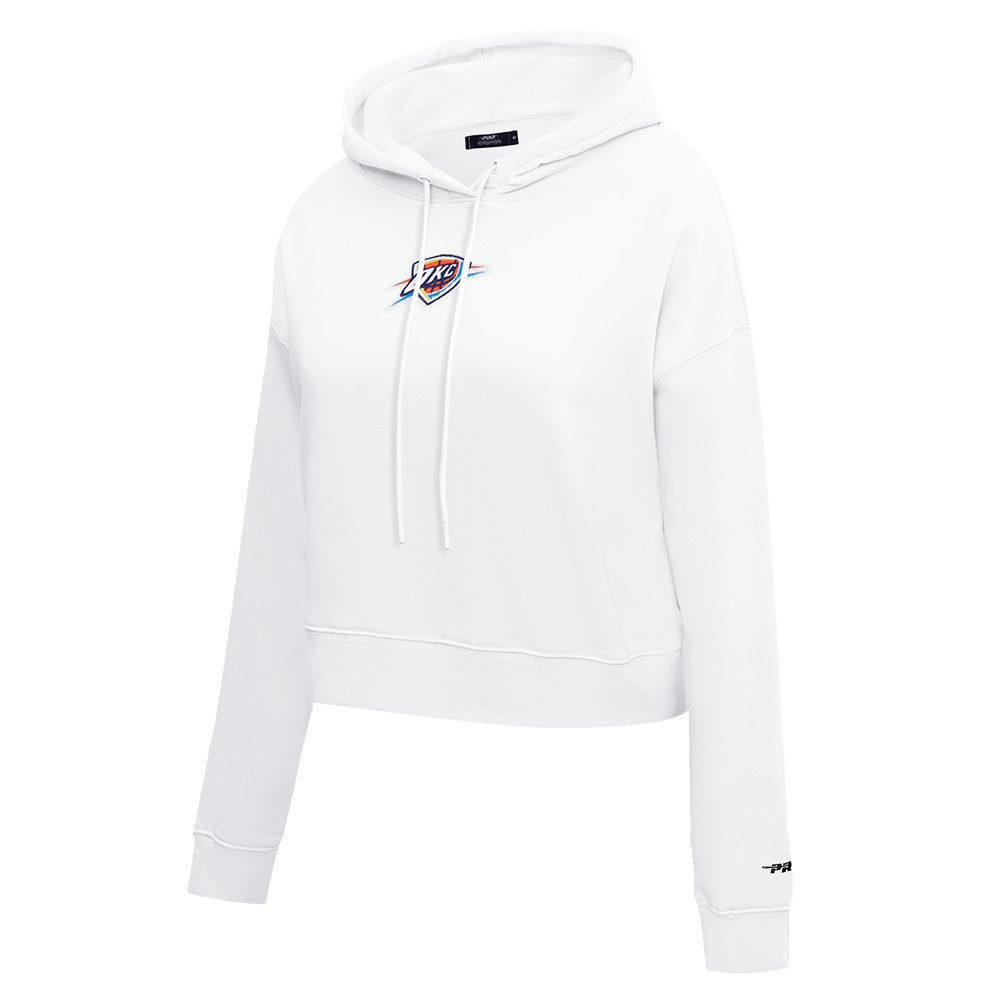 NBA OKLAHOMA CITY THUNDER CLASSIC WOMEN'S CROPPED PULLOVER HOODIE (WHITE)