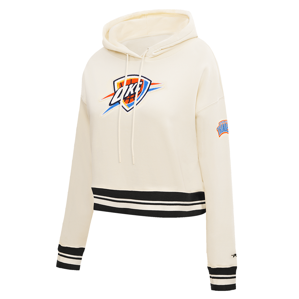 NBA OKLAHOMA CITY THUNDER RETRO CLASSIC WOMEN'S RIB CROPPED FLC PO HOODIE (EGGSHELL/ BLACK)