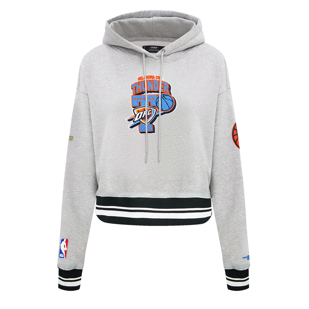 OKLAHOMA CITY THUNDER NBA FINALS 2025 WOMEN'S RIB CROPPED PO HOODIE (HEATHER GRAY/BLACK)