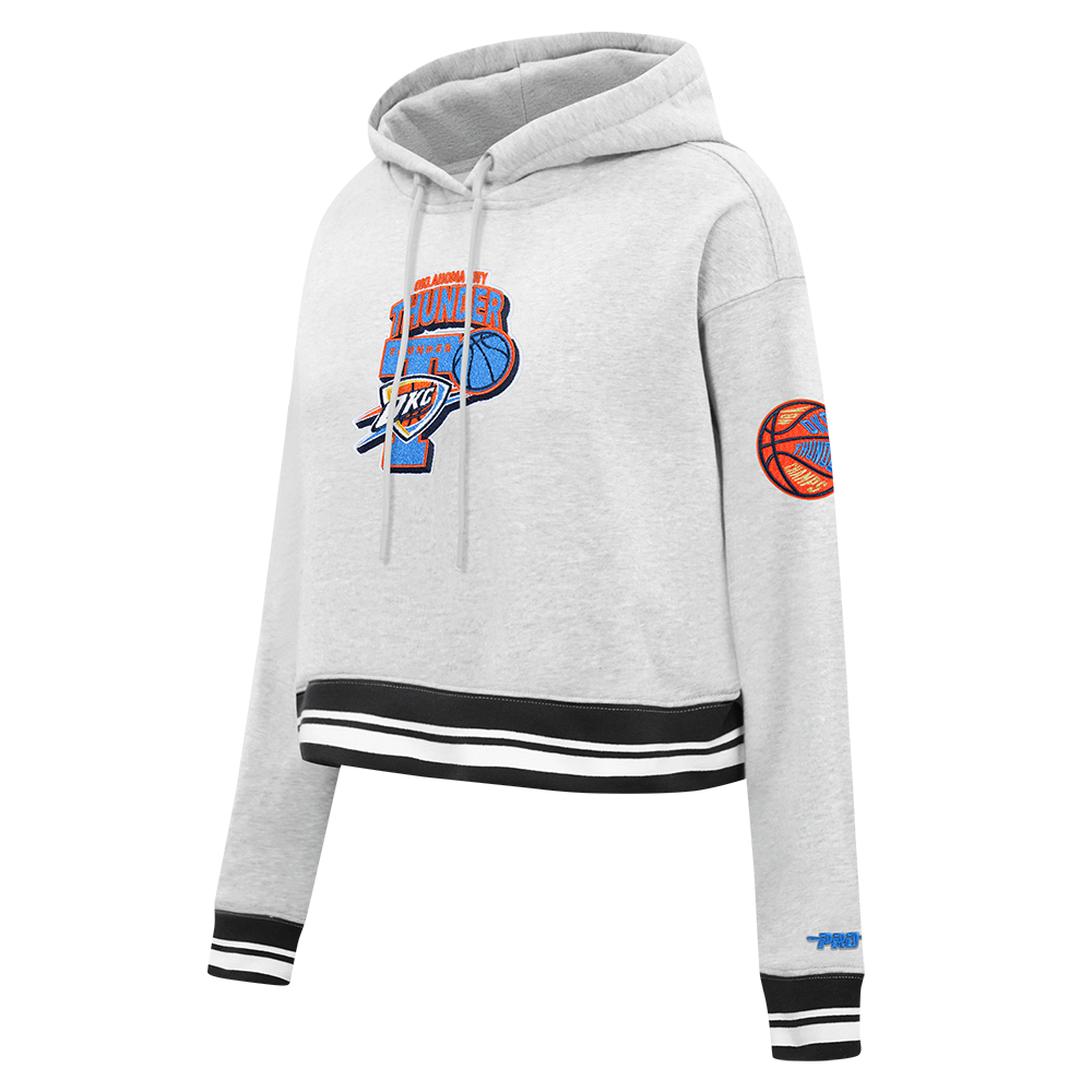 OKLAHOMA CITY THUNDER NBA FINALS 2025 WOMEN'S RIB CROPPED PO HOODIE (HEATHER GRAY/BLACK)