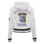OKLAHOMA CITY THUNDER NBA FINALS 2025 WOMEN'S RIB CROPPED PO HOODIE (HEATHER GRAY/BLACK)