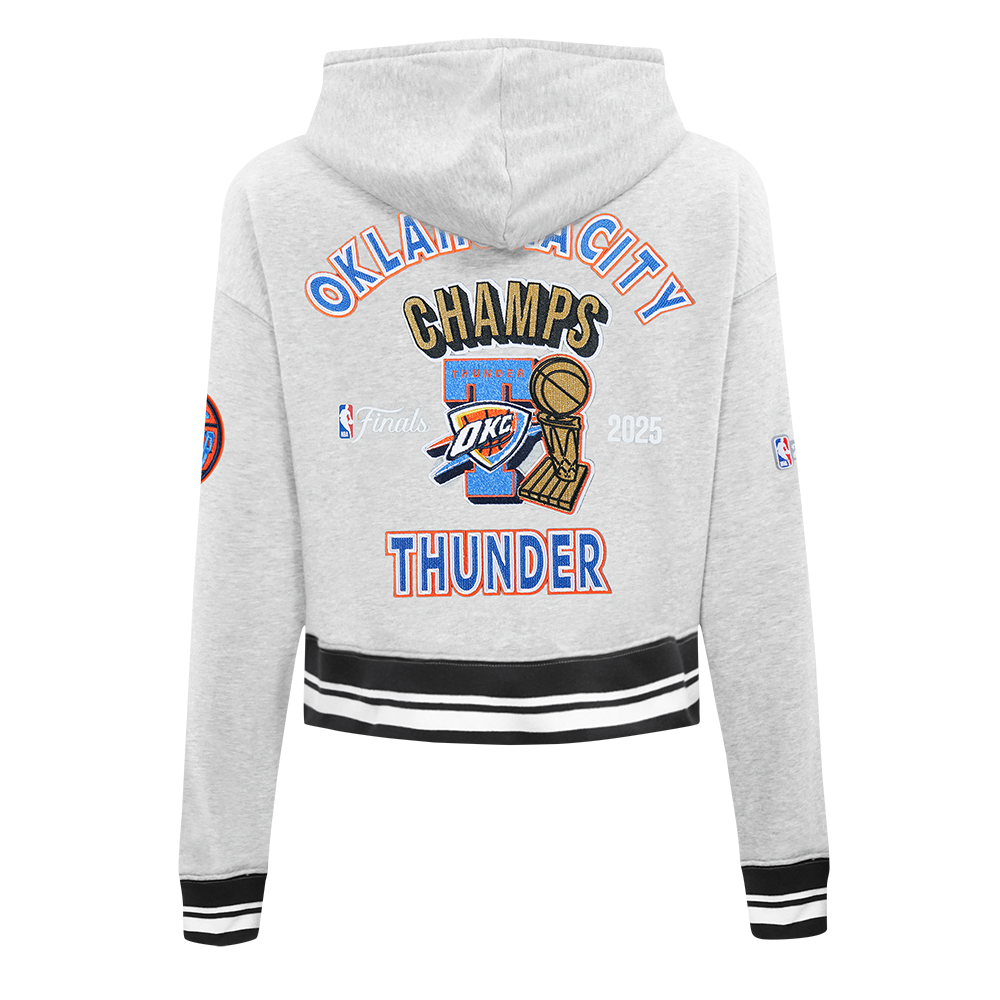 OKLAHOMA CITY THUNDER NBA FINALS 2025 WOMEN'S RIB CROPPED PO HOODIE (HEATHER GRAY/BLACK)