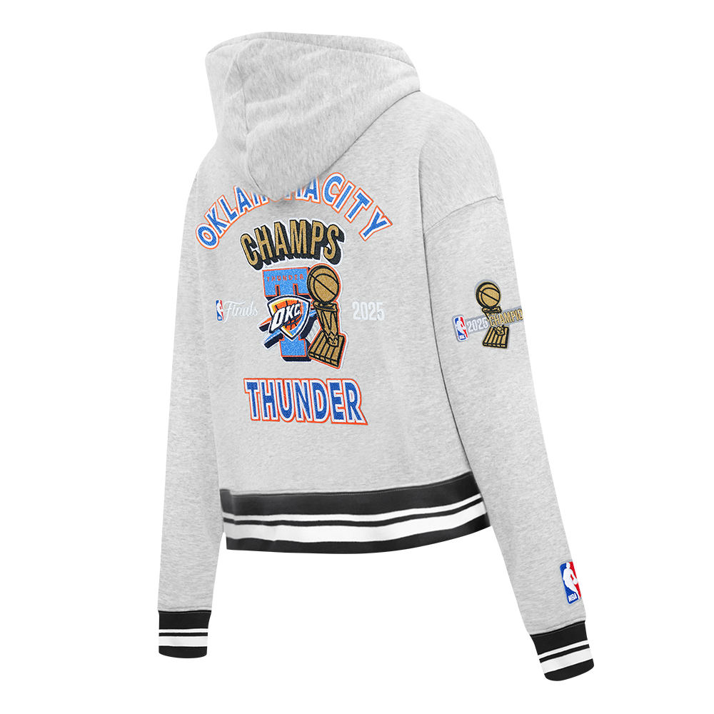 OKLAHOMA CITY THUNDER NBA FINALS 2025 WOMEN'S RIB CROPPED PO HOODIE (HEATHER GRAY/BLACK)