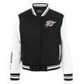 NBA OKLAHOMA CITY THUNDER CLASSIC WOMEN'S WOOL VARSITY JACKET (BLACK/WHITE)