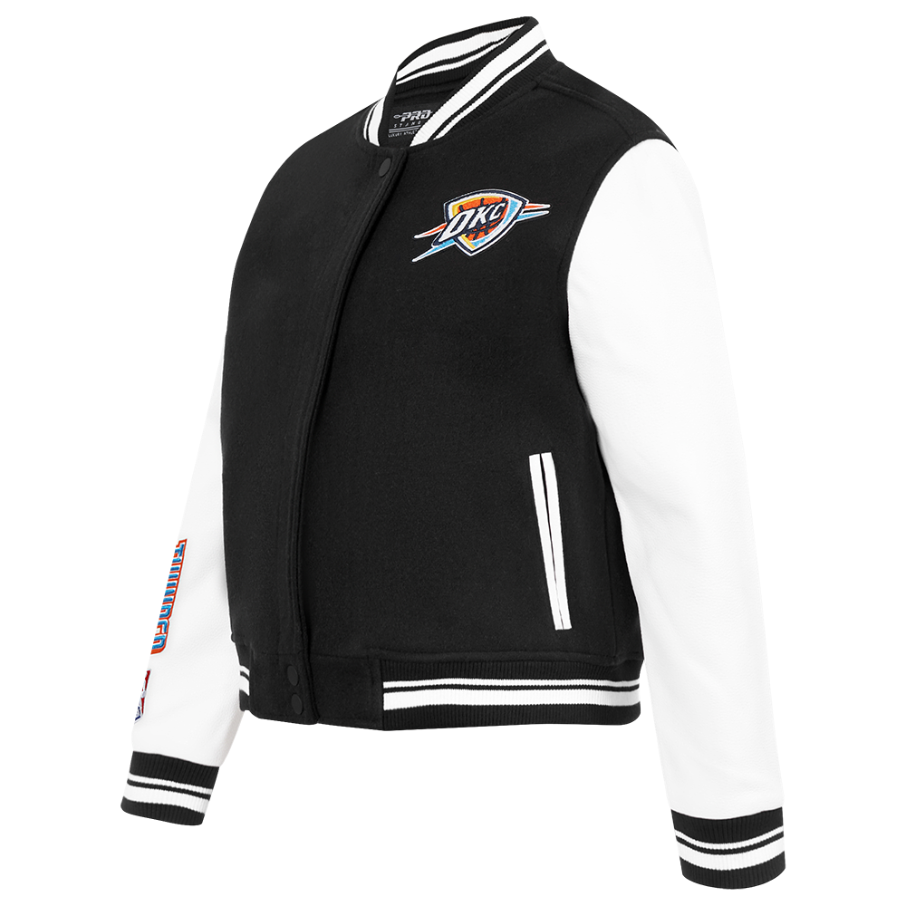 NBA OKLAHOMA CITY THUNDER CLASSIC WOMEN'S WOOL VARSITY JACKET (BLACK/WHITE)