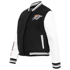 NBA OKLAHOMA CITY THUNDER CLASSIC WOMEN'S WOOL VARSITY JACKET (BLACK/WHITE)