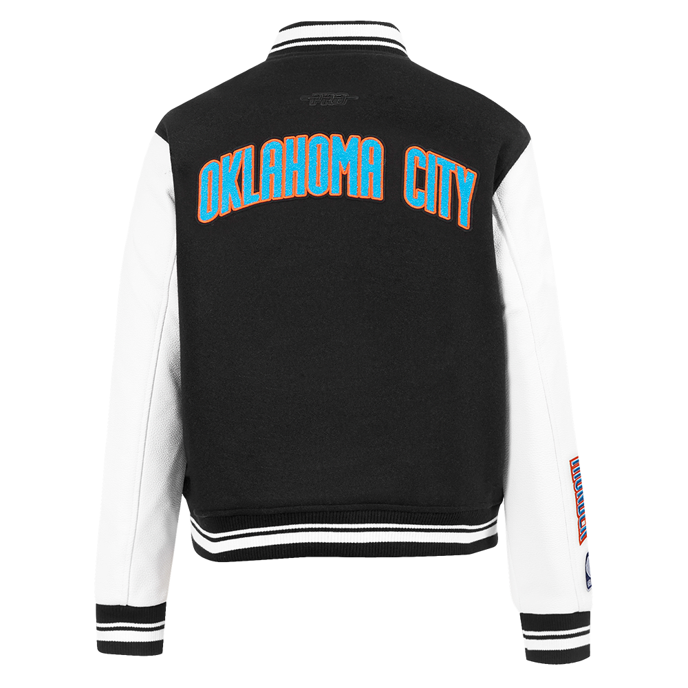 NBA OKLAHOMA CITY THUNDER CLASSIC WOMEN'S WOOL VARSITY JACKET (BLACK/WHITE)