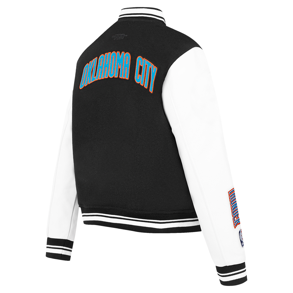NBA OKLAHOMA CITY THUNDER CLASSIC WOMEN'S WOOL VARSITY JACKET (BLACK/WHITE)