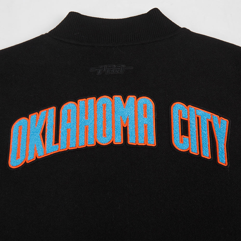 NBA OKLAHOMA CITY THUNDER CLASSIC WOMEN'S WOOL VARSITY JACKET (BLACK/WHITE)