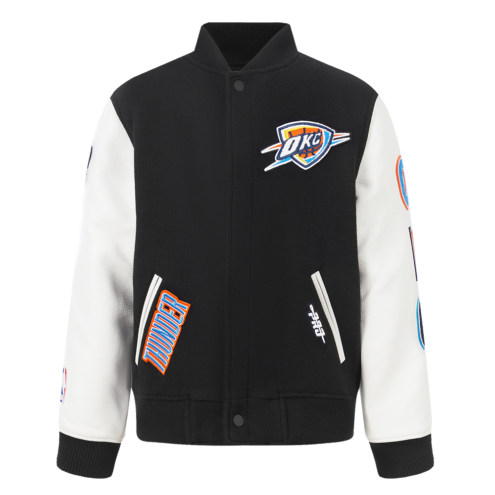 NBA OKLAHOMA CITY THUNDER CLASSIC BLOUSON COLLÉGIAL EN LAINE POUR GARÇON ENFANT (NOIR/BLANC)