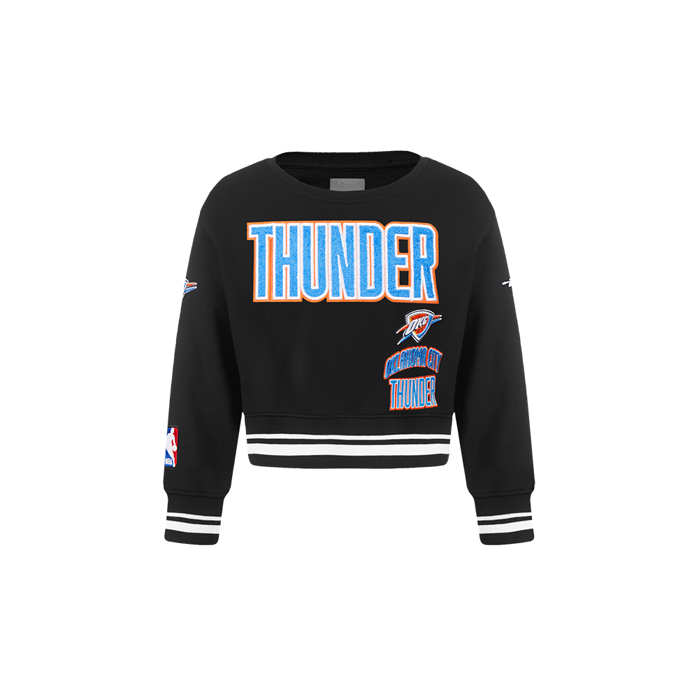 NBA OKLAHOMA CITY THUNDER RETRO CLASSIC LITTLE GIRL'S RIB FLEECE CREWNECK (BLACK)