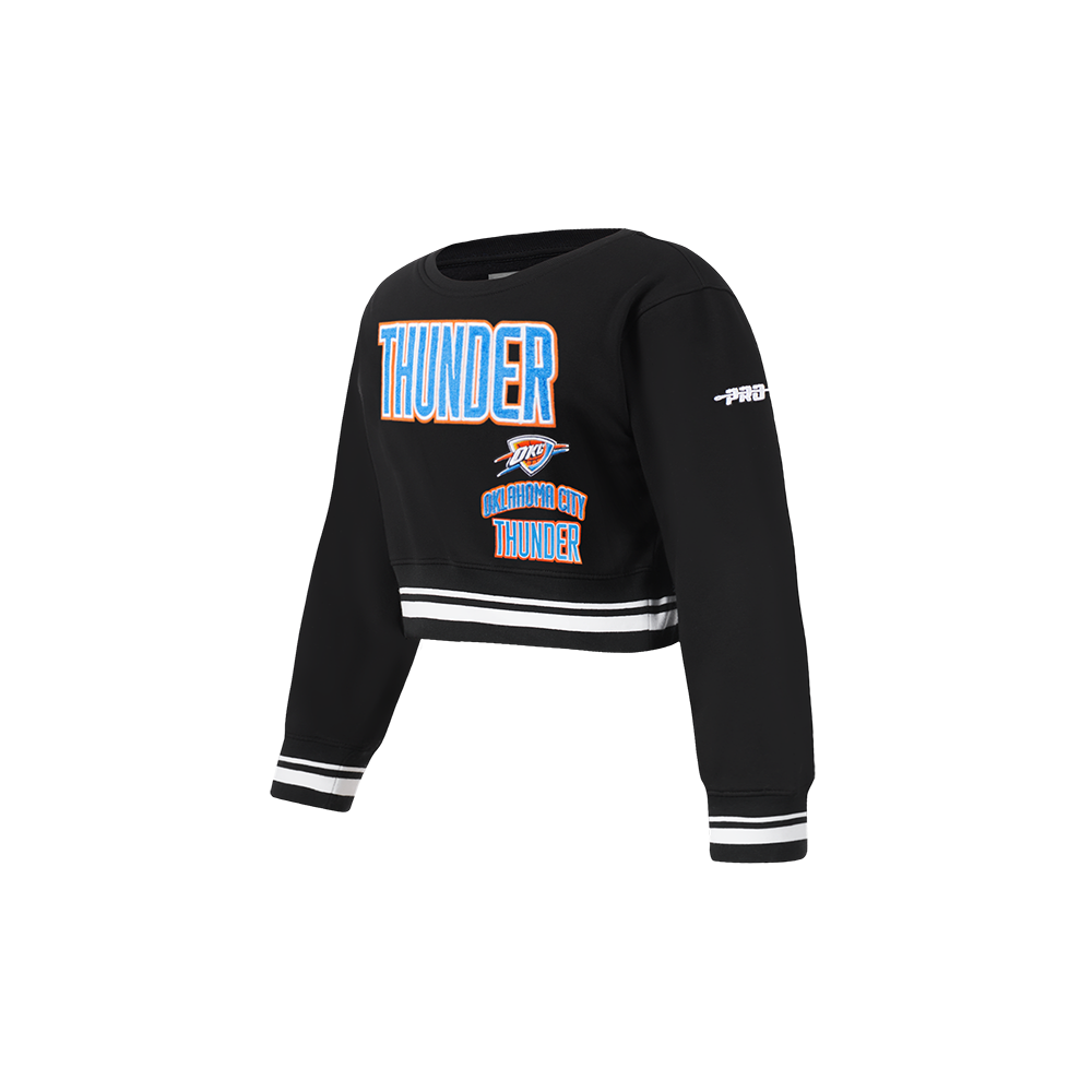 NBA OKLAHOMA CITY THUNDER RETRO CLASSIC LITTLE GIRL'S RIB FLEECE CREWNECK (BLACK)