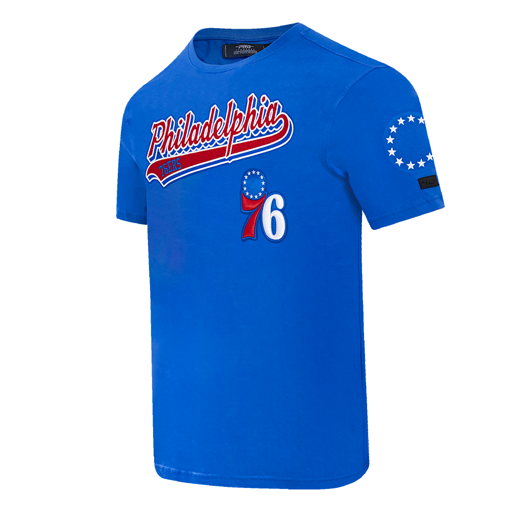 NBA PHILADELPHIA 76ers SCRIPT TAIL MEN'S   TEE (ROYAL BLUE)