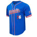 NBA PHILADELPHIA 76ERS SCRIPT TAIL CHEMISE BOUTONNÉE EN FILET POUR HOMME (BLEU ROYAL/ROUGE)