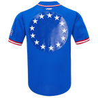 NBA PHILADELPHIA 76ERS SCRIPT TAIL CHEMISE BOUTONNÉE EN FILET POUR HOMME (BLEU ROYAL/ROUGE)