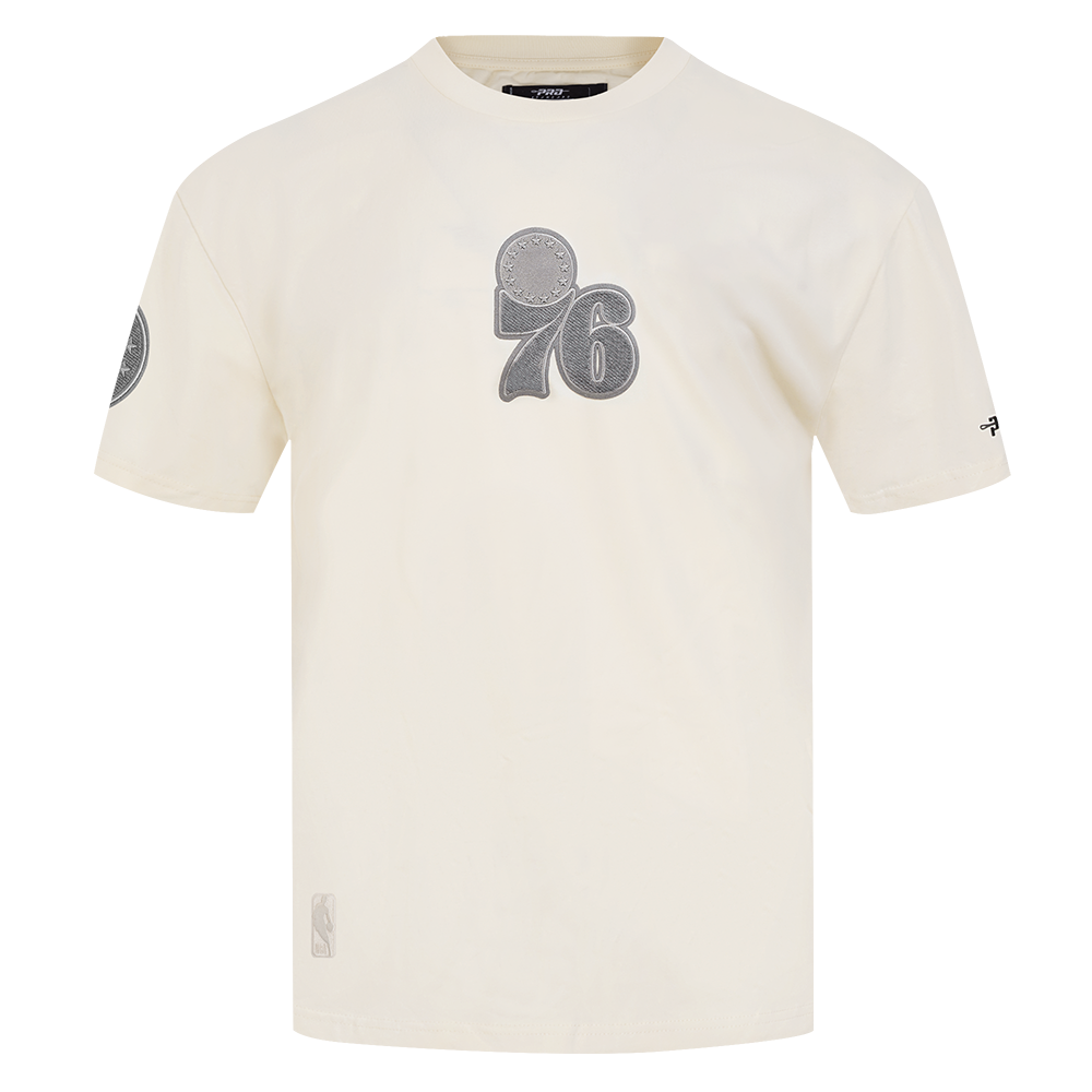 NBA PHILADELPHIA 76ERS REVERSE FRENCH TERRY MEN'S CJ DROP SHOULDER TEE (EGGSHELL)