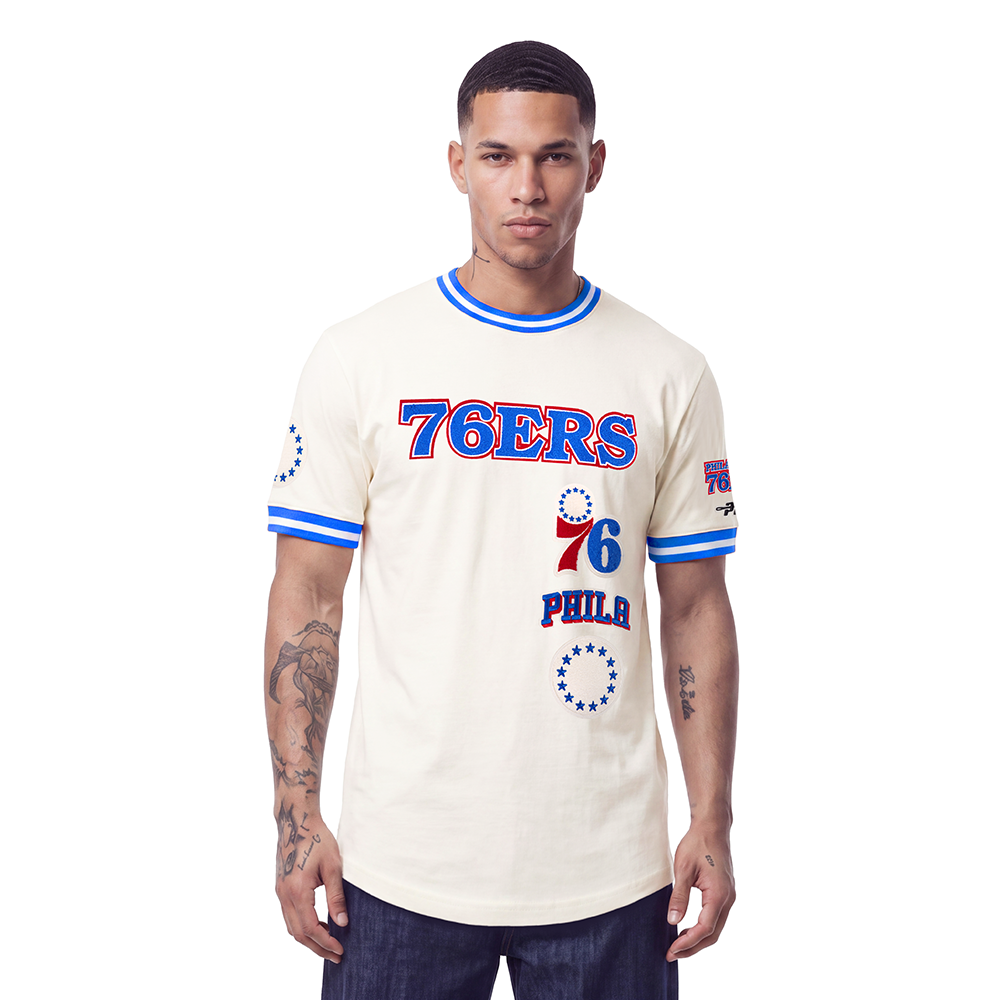 NBA PHILADELPHIA 76ERS RETRO CLASSICS MEN'S SHIRT (EGGSHELL/ROYAL BLUE)