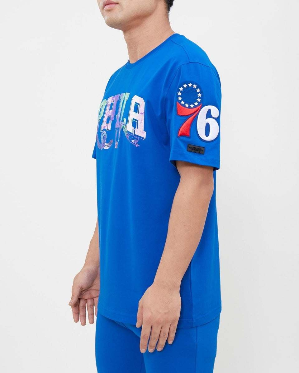 NBA PHILADELPHIA 76ERS DIP DYE T-SHIRT PRO TEAM POUR HOMME (BLEU ROYAL)