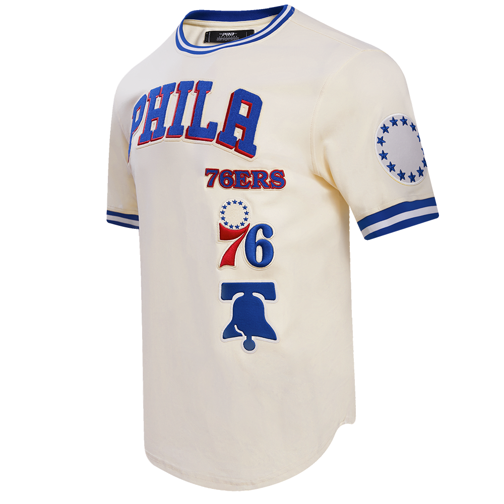 NBA PHILADELPHIA 76ERS RETRO CLASSIC T-SHIRT POUR HOMME (COQUILLE D'ŒUF/BLEU ROYAL)