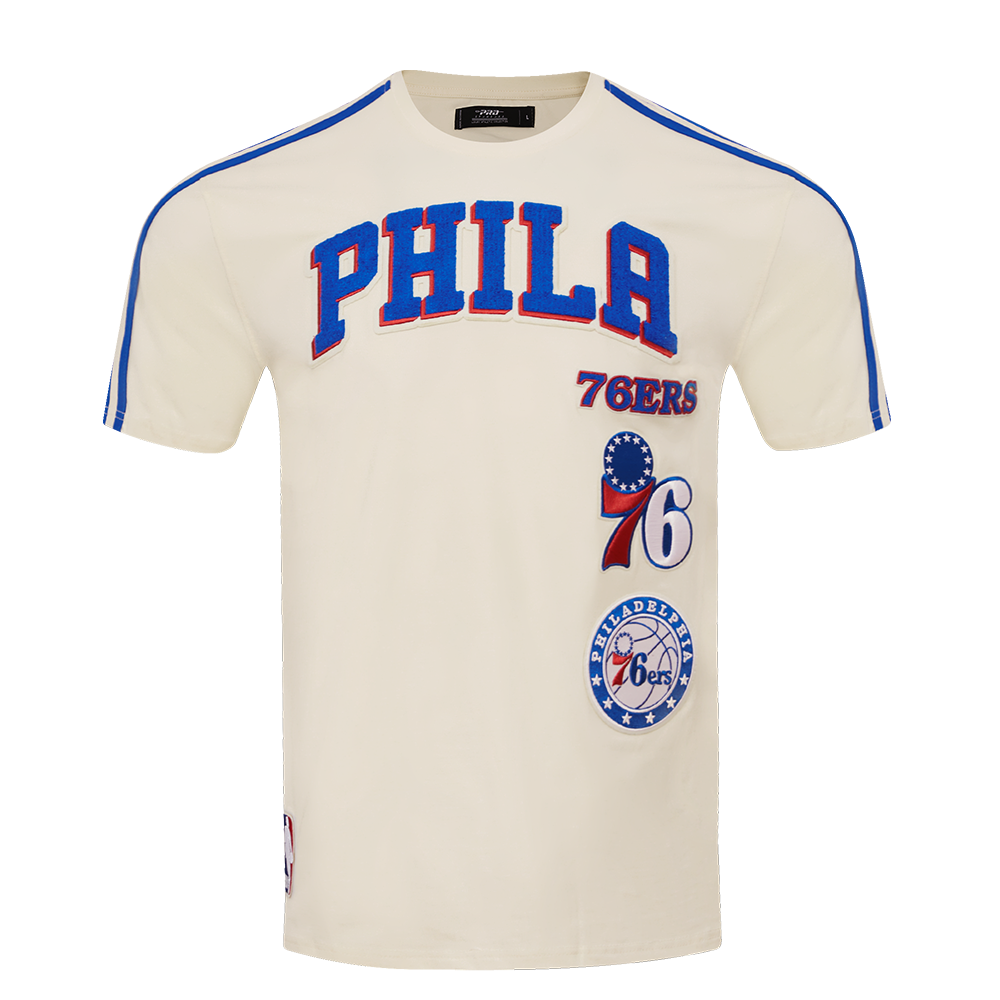 NBA PHILADELPHIA 76ERS RETRO CLASSIC MEN'S STRIPED TEE (EGGSHELL/ ROYAL BLUE)