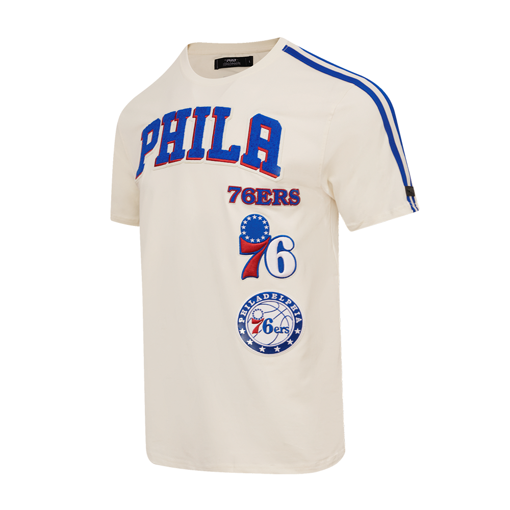 NBA PHILADELPHIA 76ERS RETRO CLASSIC MEN'S STRIPED TEE (EGGSHELL/ ROYAL BLUE)