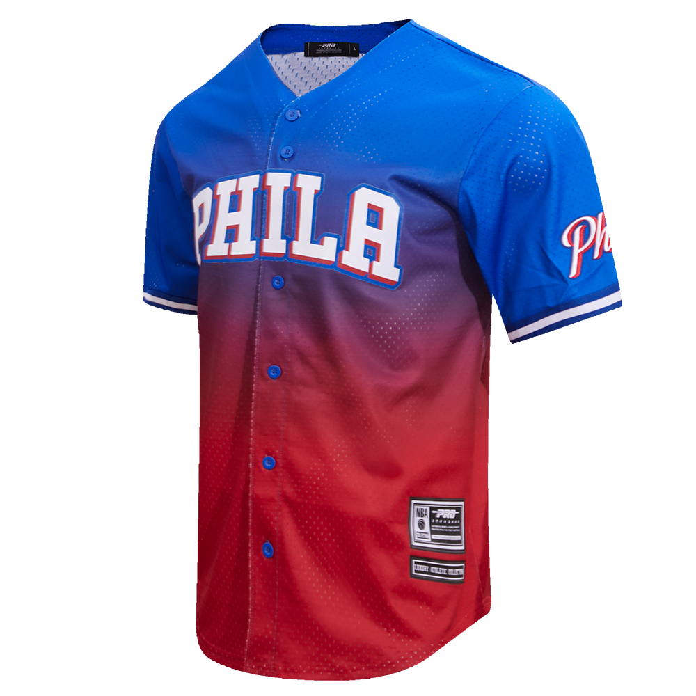 NBA PHILADELPHIA 76ERS TEAM MEN'S MESH BUTTON DOWN SHIRT (ROYAL BLUE/RED)