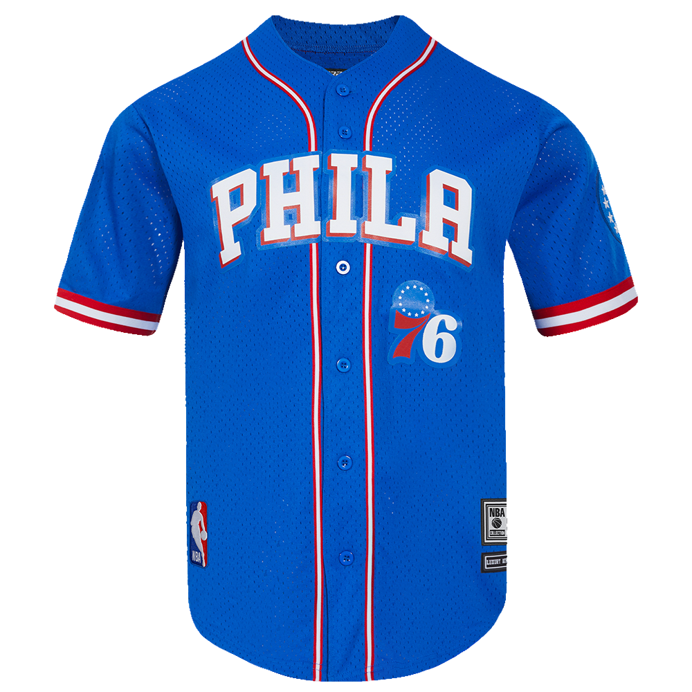 NBA PHILADELPHIA 76ERS CLASSIC MEN'S MESH BUTTON DOWN JERSEY (ROYAL BLUE/RED)
