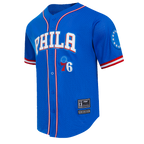 NBA PHILADELPHIA 76ERS CLASSIC MEN'S MESH BUTTON DOWN JERSEY (ROYAL BLUE/RED)