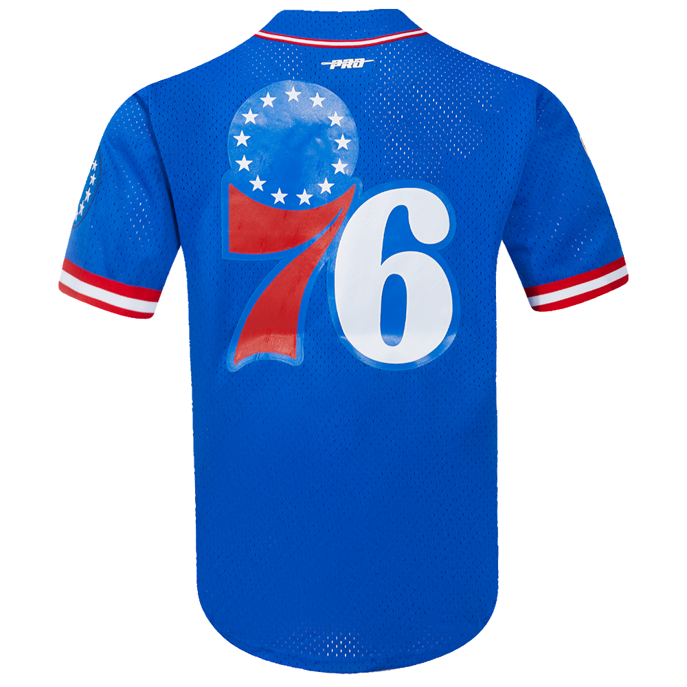 NBA PHILADELPHIA 76ERS CLASSIC MEN'S MESH BUTTON DOWN JERSEY (ROYAL BLUE/RED)