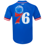 NBA PHILADELPHIA 76ERS CLASSIC MEN'S MESH BUTTON DOWN JERSEY (ROYAL BLUE/RED)